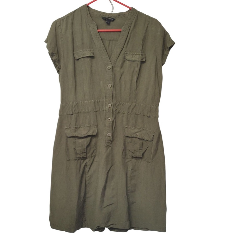 Banana Republic Womens Linen Blend Dress 12 Knee Olive Green Lagenlook Artsy